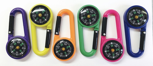 carabiner, compass, colorful
